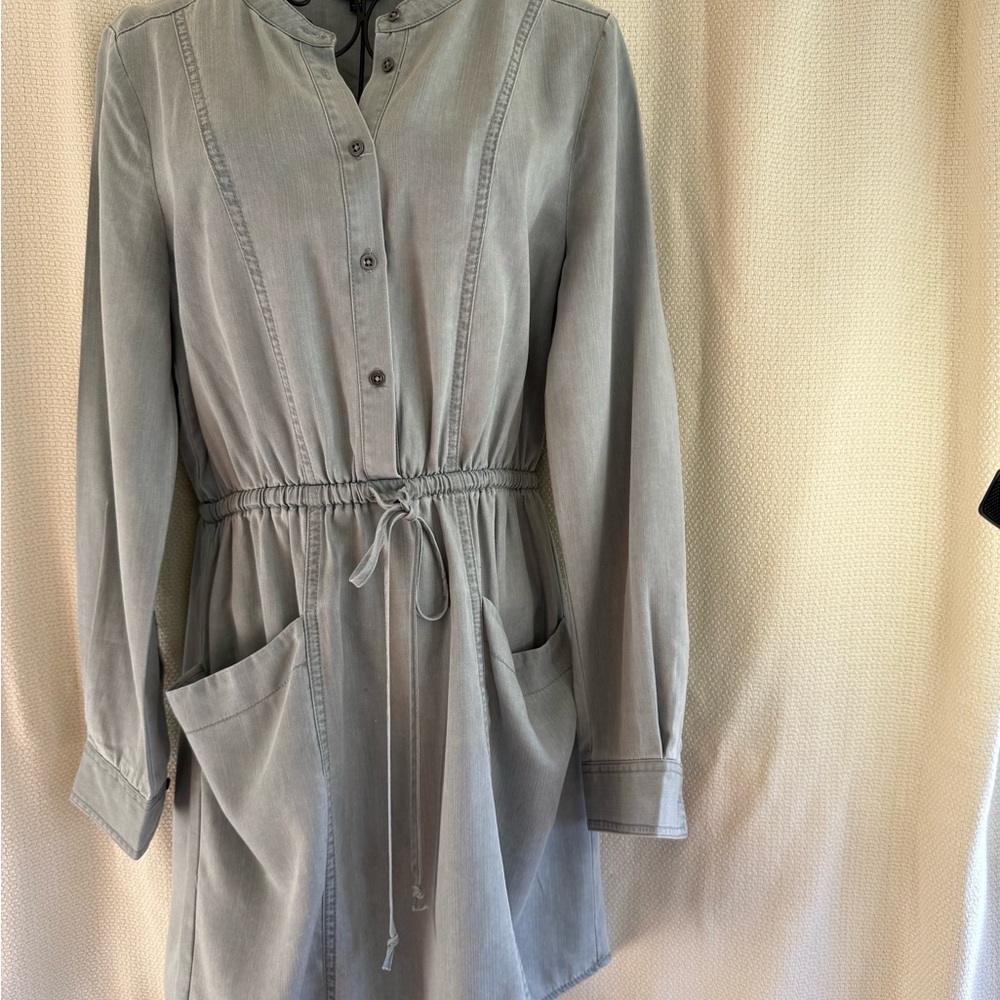 Gray Button-Up Drawstring Dress
